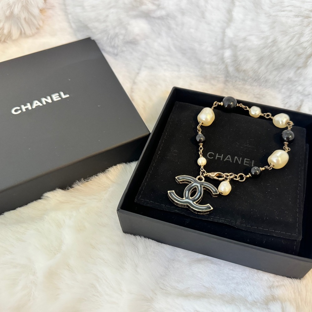 Chanel Enamel Pearl Beaded CC Bracelet